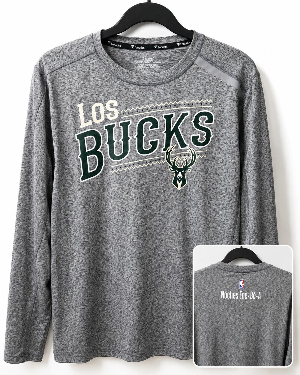 Fanatics Los Bucks Noche Ene-Be-A Gray Performance Shirt Men's M